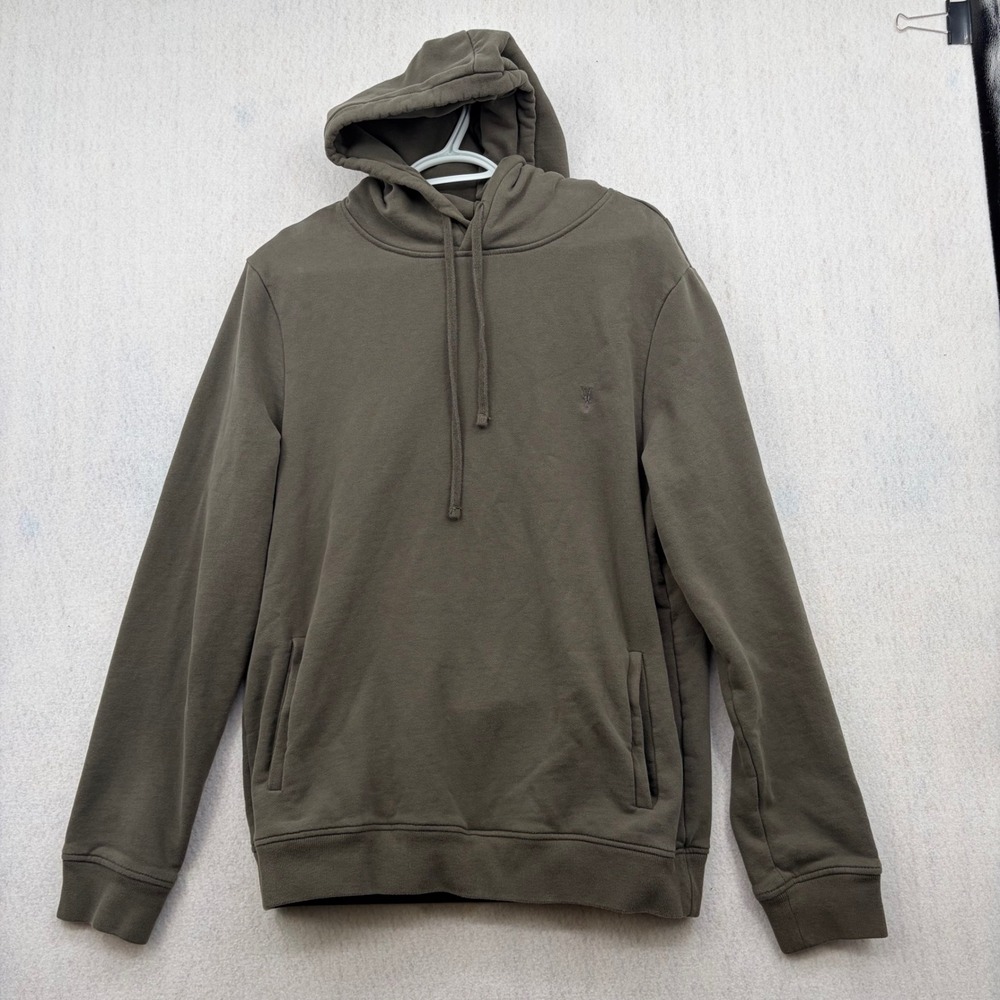 AllSaints Raven OTH Hoody Olive Green Ramskull Logo Pullover Sweatshirt Mens L